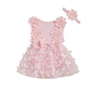 Zukmuk Bambine 2pcs Vestito Cerimonia Abito Romper Neonata Senza Maniche in Cotone Pagliaccetto Elegante Tunita da Battesimo Estivo 2 (Pink, 0-3 Months)