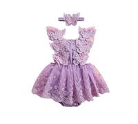 Zukmuk Bambine 2pcs Vestito Cerimonia Abito Romper Neonata Senza Maniche in Cotone Pagliaccetto Elegante Tunita da Battesimo Estivo 2 (Viola Farfalla, 12-18 Months)