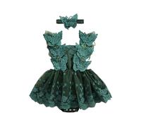 Zukmuk Bambine 2pcs Vestito Cerimonia Abito Romper Neonata Senza Maniche in Cotone Pagliaccetto Elegante Tunita da Battesimo Estivo 2 (Verde Farfalla, 3-6 Months)