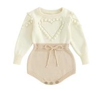 Zukmuk Pagliaccetto Inverno Primavera a Maniche Lunghe per Bambina Tuta Calda in Maglia 0-18 Mesi (Beige A, 3-6 Months)