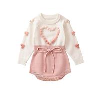 Zukmuk Pagliaccetto Inverno Primavera a Maniche Lunghe per Bambina Tuta Calda in Maglia 0-18 Mesi (Rosa, 0-3 Months)