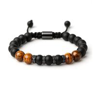 ZukZythepsor Bracciale Occhio di Tigre per Uomo, Bracciale in Onice Nero 8MM, Regalo per Padre, Nonno, Figlio, Zio, Amico, Amante, Regali di Natale e San Valentino per la Felicità e la Prosperità
