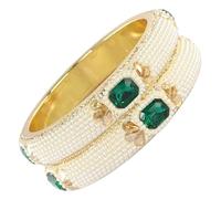 ZULKA Set di 2 braccialetti Kada in lega di design alla moda tempestato di perle e pietra kundan con rubino taglio a diamante, per donne e ragazze, braccialetti da donna, set Chudi elegante, per