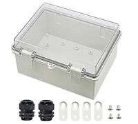 Zulkit Junction Box ABS Plastic Dustproof Waterproof IP65 Electrical Boxes Hinged Shell Outdoor Universal Project Enclosure Clear Cover with 2 Cable Glands 8.7 x 6.7 x 4.3 inch (220x170x110 mm)