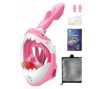Zumhigh Maschera da snorkeling per bambini, design integrale, vista panoramica a 180°, con sistema Dry Top, anti-appannamento, anti-perdite, a tema squalo, per nuoto e sport acquatici (rosa)