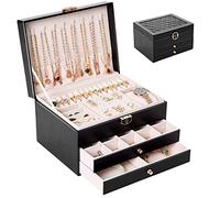 Zumier Portagioie vintage per anelli e collane, grande organizer per orecchini in pelle PU, con 3 strati di cassetto, per Natale, compleanno, San Valentino, nero