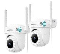 ZUMIMALL Telecamera di sorveglianza da 5 MP, per esterni, 5 G/2,4 GHz, telecamera WLAN con cavo 355°/90°, registrazione 24/7, visione notturna a colori, scheda cloud, rilevamento AI, Bluetooth（2PCS）