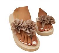 ZUMKEAY Sandali da donna Sandali e ciabatte da donna Scarpe basse da donna con fiore 3D Infradito da donna Applique Decor Leggero Outdoor Beach Scarpe estive piatte casual infradito pantofole, Caffè