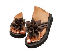 ZUMKEAY Sandali da donna Sandali e ciabatte da donna Scarpe basse da donna con fiore 3D Infradito da donna Applique Decor Leggero Outdoor Beach Scarpe estive piatte casual infradito pantofole, Caffè