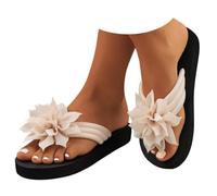 ZUMKEAY Sandali da donna Sandali e ciabatte da donna Scarpe basse da donna con fiore 3D Infradito da donna Applique Decor Leggero Outdoor Beach Scarpe estive piatte casual infradito pantofole, T3a