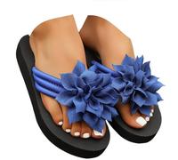 ZUMKEAY Sandali da donna Sandali e ciabatte da donna Scarpe basse da donna con fiore 3D Infradito da donna Applique Decor Leggero Outdoor Beach Scarpe estive piatte casual infradito pantofole, T3a Blu