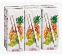 Zumo de Piña y Uva a Partir de Concentrado, Succo di Frutta Tropicale con Ananas e Uva, 200 ml, Confezione da 3 Brick, Senza Grassi, Basso Contenuto di Zuccheri, pack 4
