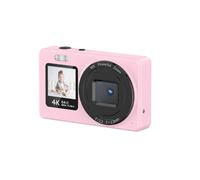 Zunate Camera Digitale 4K, Videocamera a Doppio Schermo VLOG da 48 MP con Display da 2,4 Pollici Zoom da 18x per Fotografia di Viaggio Portatile (Rosato)