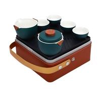 Zunate Portatile Set da Tè in Ceramica Gongfu con Custodia | Design compatto da viaggio, stoviglie in porcellana verde scuro, accessori completi, kit per la preparazione della birra