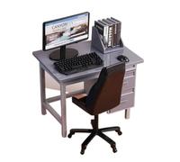 Zunate Set da Scrivania per Computer in Miniatura in Scala 1:12 Simpatico Mobile da Ufficio Grigio Piccola Workstation con Modello di Tastiera per Sedia per l'arredamento di una Casa delle Bambole