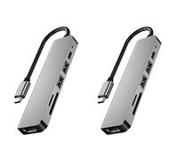 Zunedhys 2 adattatori per hub USB di tipo C 6 in 1 con 4 K 30 Hz - Lettore di schede multiporta compatibile USB 3.0 TF PD Video Multi Ports Adapter