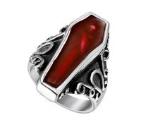 Zunetsutock Anello Bara Gotico - Design Acciaio Resistente Con Dettagli Smalto Rosso, Stile Dark | Gioiello Uomo Moda Punk, Anello Vampiro Retrò Per Abbigliamento Tematico Unico Scenico