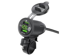 Zunetsutock Caricatore USB - Moto con supporto manubrio, di ricarica per smartphone con indicatore di tensione, strumento resistente per movimenti quotidiani, moto, lunghi viaggi