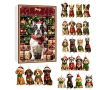 Zunishaone Calendario natalizio con conto alla rovescia per cani - 2D riutilizzabile stagionale - calendario 24 giorni con tema cane - per famiglie amici adulti amanti degli animali domestici