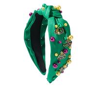 Zunishaone Mardi Gras, fascia per capelli larga, fascia per capelli da donna, fascia in madreperla con strass colorati, perfetta per costumi, feste, sfilate o look festivi