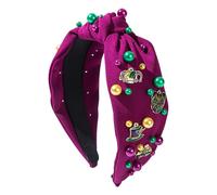 Zunishaone Mardi Gras, fascia per capelli larga, fascia per capelli da donna, fascia in madreperla con strass colorati, perfetta per costumi, feste, sfilate o look festivi