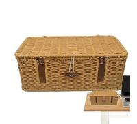 Zunishaone Scatola organizer per cavi, custodia intrecciata a mano per cavi elettronici, in finto rattan, 4 scomparti aperti, organizer per cavi da scrivania per proteggere fili e ciabatte