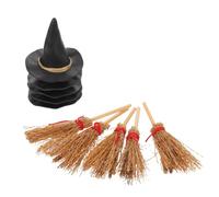 ZUNOXAZ 10 Pezzi Mini Cappelli da Strega e Scope in Legno Accessori Halloween Decorativi Riutilizzabili Cappelli Neri e Scope per Artigianato e Feste Tema Magico