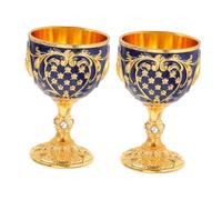 ZUNOXAZ 2 Pezzi Bicchieri Vintage Metallo Eleganti Shot Glass Retrò Oro e Blu Trasparente Calici Antichi Decorativi per Cerimonie e