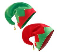 ZUNOXAZ 2 Pezzi Cappelli Fatti a Mano da Elfo in Flanella Rossi e Verdi Campanelli Suoni Copricapi Creativi per Accessori Festa Natale e Oggetti di Scena per Foto Festive