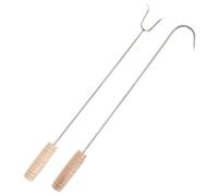 ZUNOXAZ 2 pezzi Ganci per Carne da Barbecue in Acciaio Inossidabile con Manico in Legno da Ganci Ergonomici Resistenti per Girarrosto e Grigliate Outdoor per Bbq e Feste