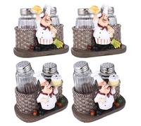 ZUNOXAZ 4 Set Statuette Da Chef In Resina E Shaker Per Spezie Statuette Da Chef Portabottiglie Compatto Per Condimenti - Barattolo Per Sale E