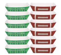 ZUNOXAZ 50 Pezzi Vassoi Carta Kraft per Servizio Snack con Chiusura Inserto Barchette Colorate Rosso e Verde per Hot Dog Finger Food e Feste Tema Sportivo