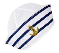 ZUNOXAZ Cappello da Capitano Uomo e Donna in Poliestere Righe Blu e Bianche, Taglia Unica 56 CM, Accessorio per Cosplay, Feste a Tema Nautico e Halloween