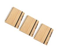 ZUNOXAZ Quaderno con Copertina Rigida in Bambù Set da 3 Pezzi, Blocco Note a Spirale da 70 Pagine con Righe, Quaderno di Lavoro Portatile con Penna per Ufficio, Scuola e Appunti