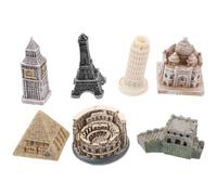 ZUNOXAZ Set di 7 Sculture Decorative di Edifici Architettonici in Resina, Modelli Miniatura di Monumenti Famosi per Casa, Ufficio e Giardino, Statue Architettoniche Compatte e Resistenti