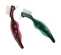 ZUNOXAZ Spazzolino a Doppia Punta per Dentiere 2 Pezzi Setole Dure in Nylon e Manico in Pp per Pulizia Profonda e Protezione delle Protesi Uso Quotidiano e Viaggio