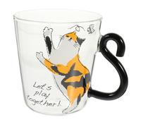 ZUNOXAZ Tazza in Vetro con Manico Forma di Gatto Carino Tazza da Caffè e Bevande per Ufficio e Casa Bicchiere Trasparente Versatile per Tè Latte Succhi e Cocktail