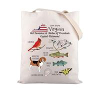 Zuo Bao Virginia Map Tote Bag Richmond Travel Virginia Nature borsa per la spesa a tema corniolo fiore Old Dominion Stat, 10° Stato, CM