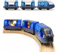 Zuoan Treno a batteria per ferrovia in legno, giocattolo per bambini di età compresa tra 3 4 5 anni, ragazzi, bambini, attacchi magnetici, veicoli da città con figure (senza binari in legno)