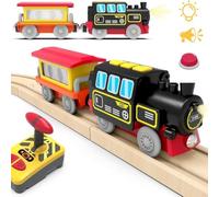 ZUOAN Treno motorizzato per binari in legno, treno telecomandato con attacco magnetico, set locomotiva a batteria, compatibile con Thomas, Brio, Chuggington