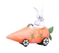 Zuoeay Conigli festivi Figurine Pittura A Mano Resine Coniglietti Che Guidano Una Carota Auto Statua Desktop Ornamento Per La Decorazione Domestica Carino Pasqua Figurine
