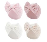 Zuoeay Set di 4 copricapi alla moda per bambini, in cotone traspirante, con design a fiocco, per neonati da 0 a 6 mesi, unisex, elastici, Set F., Taglia unica