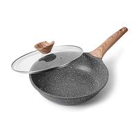 ZUOFENG Alluminio Padelle a Saltare Antiaderente da 9,5 Pollici, Tegame Antiaderente Rivestimento Granito, Pentole a Induzione Pentole Padella Frittata. (Grigio, 24cm+Coperchio)