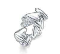 ZUOHUI Anelli impilabili a Forma di Cuore in Argento Moissanite S925 for Le Donne Anello a Fascia impilabile alla Moda Anello da Dito for l'eternità for l'anniversario Promessa Cocktail(Silver,6)