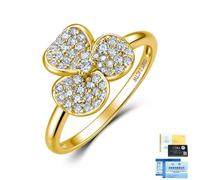 ZUOHUI Anello impilabile Unisex in Argento Sterling 925 a Taglio Rotondo 6A con moissanite a Tre Foglie e pavé di Trifoglio(Gold,7)