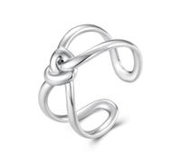 ZUOHUI Anello Regolabile Aperto con Nodo a Cuore in Oro Bianco Placcato in Rame