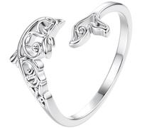 ZUOHUI Anello Regolabile con Conchiglia di Tartaruga Marina, Conchiglia di Delfino for Donna, Design Estivo Scavato nell'oceano, Fascia impilabile in Rame Placcato Oro Bianco, Stile Dolce