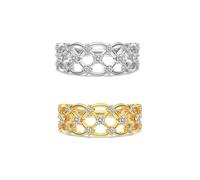 ZUOHUI Anello Vintage Francese in Argento Sterling S925 for Donna, Design Scavato in Pizzo, zircone 5A, Fascia Comoda, impilabile, Regalo for Matrimonio/Anniversario(Gold+Silver,7)