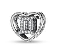 ZUOHUI Charm a forma di cuore con 12 segni zodiacali in argento sterling 925 da donna, for braccialetti Pandora, regalo fai da te for la creazione di gioielli for donne, mogli e figlie.(Gemini)