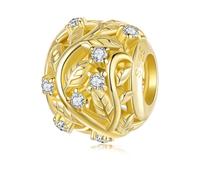 ZUOHUI Charm a forma di foglia in argento sterling 925 placcato oro 14k da donna, for bracciali e collane Pandora, 4,5 mm, for la creazione di gioielli fai da te.